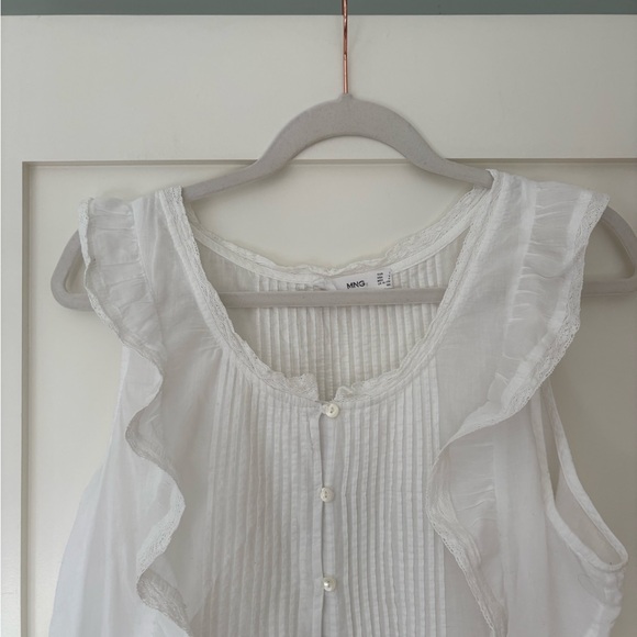 Mango White Ruffled Blouse Size 8 - Picture 6 of 7